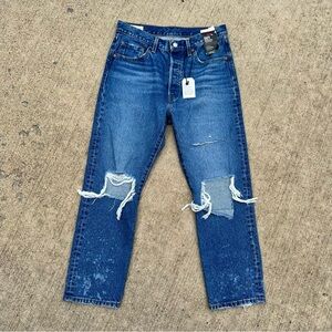 NEW Levi’s 501 Cropped Distressed Denim Jeans 28